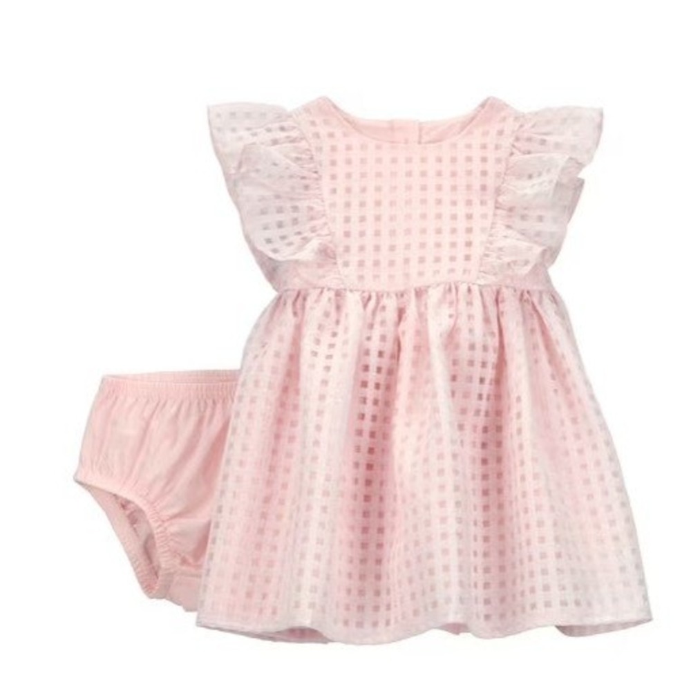Carters Child of Mine Baby Girl Pink Metallic Grid Dress Diaper‎ Cover Set 6-9M